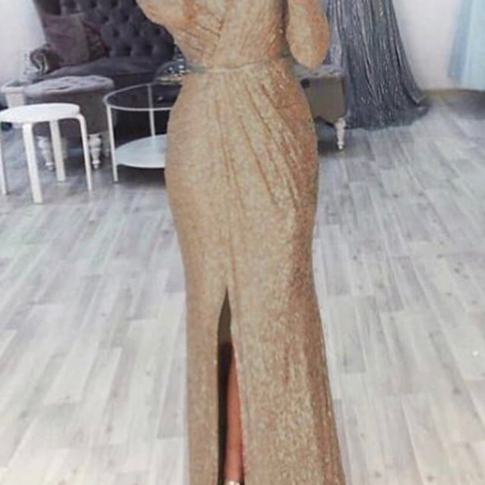 Women's Evening Gown, Rose Gold, Long Sleeve, US Sz 12